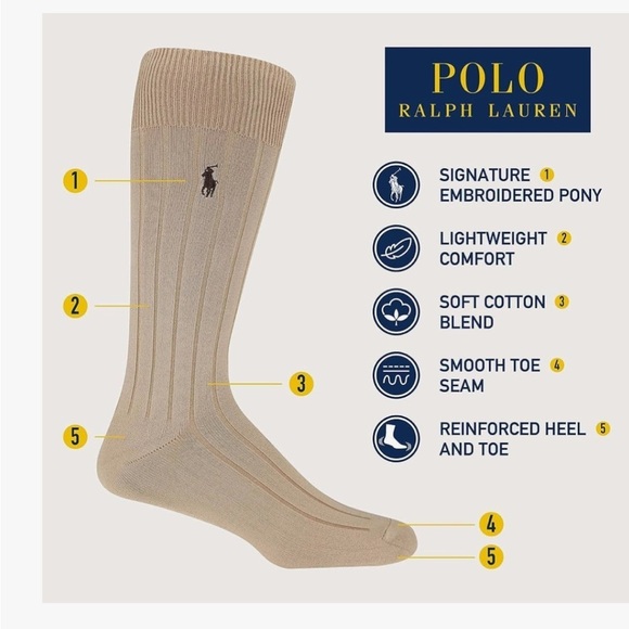 POLO RALPH LAUREN  Soft antimicrobial comfort fit reinforced Heel ,Toe
Socks - Picture 9 of 9
